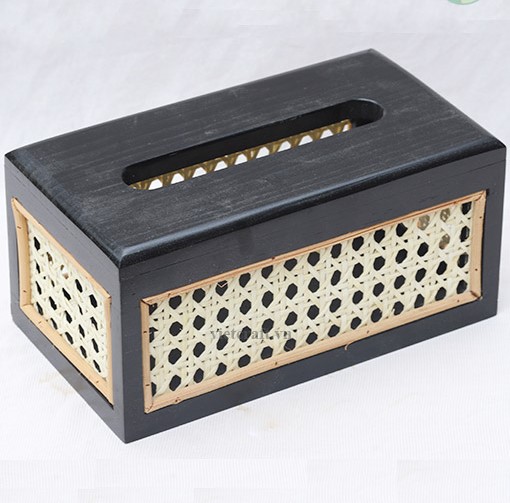 Tissue box made of rattan and pine wood in Vietnam